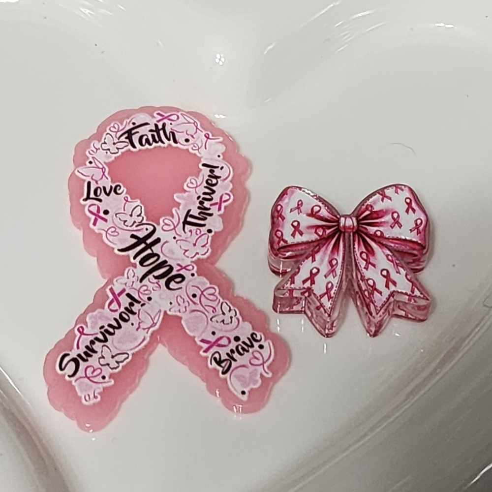Pink Ribbon Flatback Focal Bead Breast Cancer Beaded Pen Badge Acrylic Flats